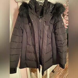 Michael Kors Black Puffer Jacket with Faux Fur